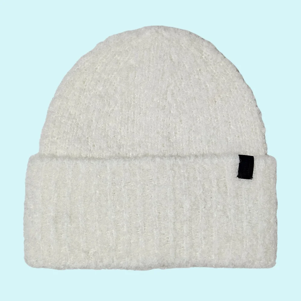 BUNDLE - 2 All Saints Hats Beanies Chalk & Black Teddy Bear Wool & Alpaca Blend
